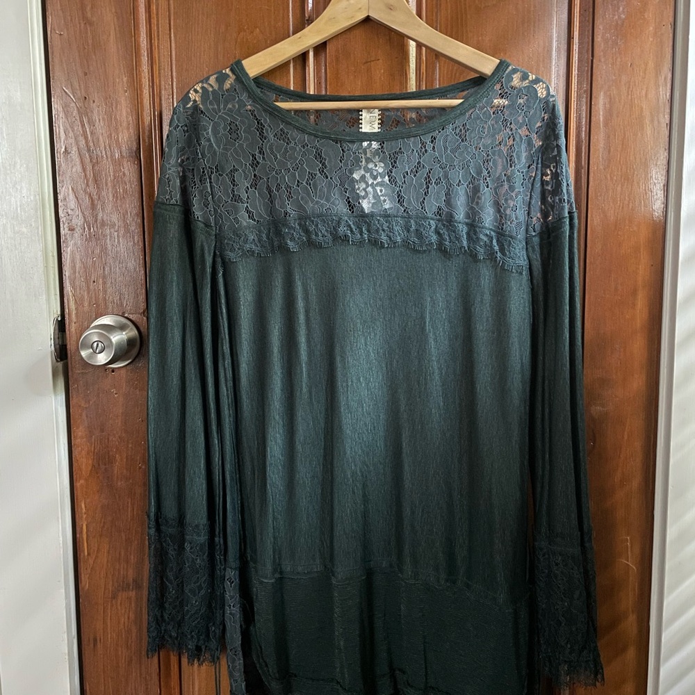 Free People Deep Green Lace Tunic Top